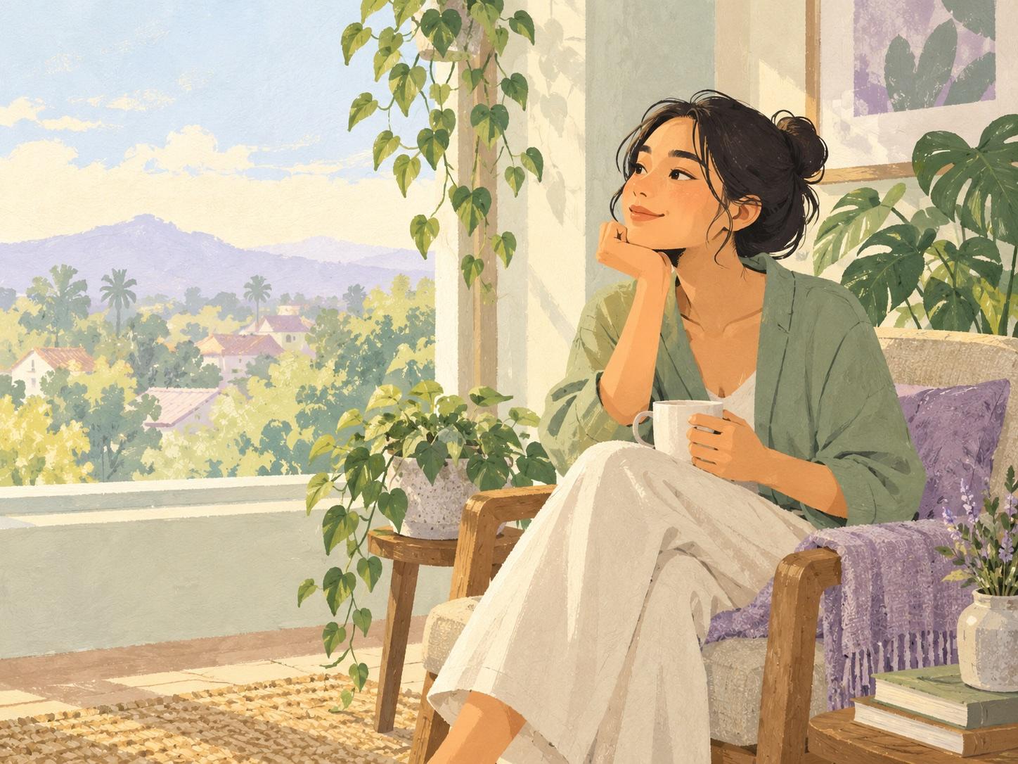Ilustrasi seseorang lagi istirahat dengan tenang di rumah